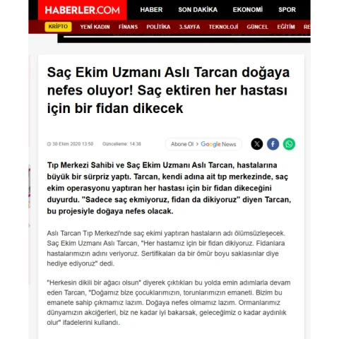Asli Tarcan afrohairtransplants founder in Heberler News Paper